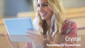  Presentation with lecture hall - Presentation theme consisting of using tablet in lecture hall background and a coral colored foreground