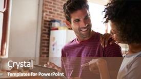  Presentation with people helping each teamwork couple - Beautiful theme featuring using tablet looking at each backdrop and a violet colored foreground