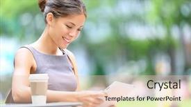  Presentation with business environment using laptops globe - Slide deck consisting of using tablet on lunch break background and a lemonade colored foreground