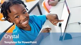  Presentation with school elementary - PPT theme featuring using tablet pc in classroom background and a  colored foreground