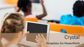  Presentation with elementary school career day and technology and black female - Theme with using tablet pc in classroom background and a  colored foreground