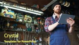  Presentation with mechanic tablet - Beautiful slide set featuring using tablet to check auto backdrop and a tawny brown colored foreground