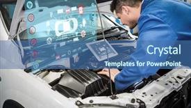  Presentation with mechanic tablet - PPT layouts enhanced with using tablet to fix car background and a ocean colored foreground