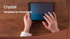  Presentation with tables and graphs - Cool new PPT theme with using tablet with linking graph backdrop and a tawny brown colored foreground