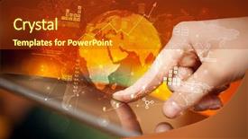  Presentation with tablet - Audience pleasing slides consisting of using tablet with multinational worldwide backdrop and a tawny brown colored foreground