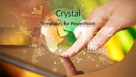  Presentation with tablet - Slide deck with using tablet with multinational worldwide background and a coral colored foreground