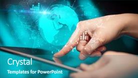  Presentation with tablets wood table tablet white - Beautiful PPT theme featuring using tablet with multinational worldwide backdrop and a ocean colored foreground