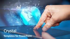  Presentation with tablet - Slide set featuring using tablet with multinational worldwide background and a ocean colored foreground