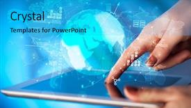  Presentation with tablet - Audience pleasing PPT theme consisting of using tablet with multinational worldwide backdrop and a  colored foreground