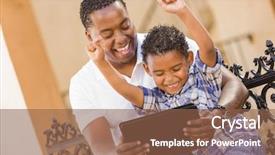  Presentation with african american in computer - Slide deck consisting of using touch pad computer tablet background and a tawny brown colored foreground