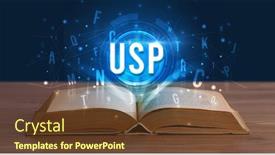  Presentation with digital book - Audience pleasing presentation theme consisting of usp-inscription-coming-out backdrop and a tawny brown colored foreground