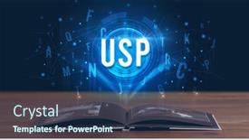  Presentation with digital book - Colorful presentation theme enhanced with usp-inscription-coming-out backdrop and a ocean colored foreground