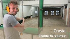  Presentation with shooting - Audience pleasing presentation theme consisting of usps - man with a shotgun backdrop and a coral colored foreground