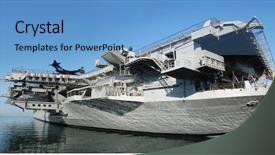  Presentation with aircraft - Beautiful PPT layouts featuring uss midway aircraft carrier backdrop and a teal colored foreground