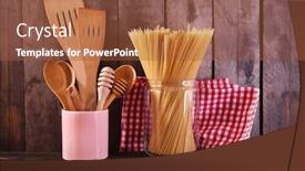  Presentation with tablecloth - PPT theme featuring utensil-in-pot-with-spaghetti background and a red colored foreground