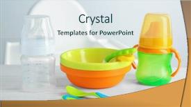  Presentation with utensils - Audience pleasing slide deck consisting of utensils - bright baby dishware on table backdrop and a sky blue colored foreground