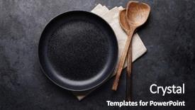  Presentation with cooking utensils - PPT theme featuring utensils and empty plate food background and a dark gray colored foreground
