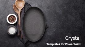  Presentation with cooking utensils - Slide set consisting of utensils and empty plate food background and a  colored foreground