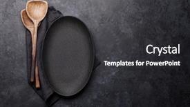  Presentation with cooking utensils - Audience pleasing PPT layouts consisting of utensils and empty plate food backdrop and a dark gray colored foreground