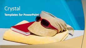  Presentation with swimming pool - Colorful presentation theme enhanced with utensils for a nice and relaxing vacation day lying next to a swimming pool relaxation on holiday backdrop and a teal colored foreground