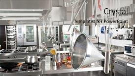  Presentation with kitchen utensils - Audience pleasing presentation theme consisting of utensils hanging in commercial backdrop and a light gray colored foreground