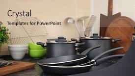  Presentation with cooking utensils - Beautiful PPT theme featuring utensils on table in kitchen backdrop and a lemonade colored foreground