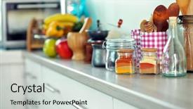  Presentation with kitchen utensils - Slide deck with utensils on wooden wooden table background and a soft green colored foreground