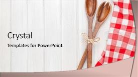  Presentation with kitchen utensils - PPT layouts consisting of utensils over white wooden table background and a white colored foreground