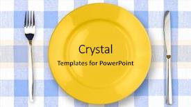  Presentation with yellow envelope the stamped - Theme enhanced with utensils plates - knife yellow plate and fork background and a  colored foreground