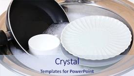  Presentation with utensils - Beautiful theme featuring utensils soaking in kitchen sink backdrop and a sky blue colored foreground