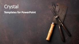  Presentation with butcher - Amazing presentation design having utensils vintage meat cleaver knife backdrop and a gray colored foreground