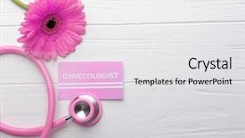  Presentation with gynecologist - Colorful slide set enhanced with uterus - business card with word gynecologist backdrop and a white colored foreground