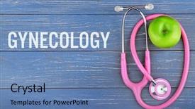  Presentation with uterus - Theme consisting of uterus - gynecology concept stethoscope with apple background and a teal colored foreground