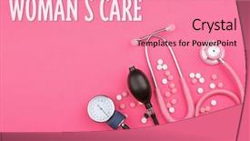  Presentation with uterus - Colorful theme enhanced with uterus - gynecology concept stethoscope with pills backdrop and a coral colored foreground