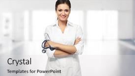  Presentation with uterus - Theme enhanced with uterus - professional female doctor with stethoscope background and a light gray colored foreground