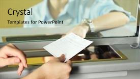  Presentation with payment - PPT layouts consisting of utility - teller window with working cashier background and a yellow colored foreground