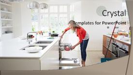  Presentation with loading - Amazing presentation theme having utility - woman loading plates into dishwasher backdrop and a light gray colored foreground