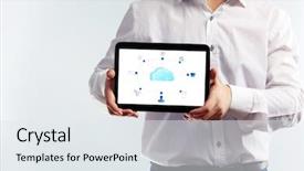  Presentation with cloud computing - PPT theme enhanced with businessman with cloud computing diagram background and a sky blue colored foreground