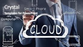  Presentation with storage - Colorful PPT theme enhanced with network transmission media - cloud storage concept backdrop and a ocean colored foreground