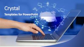  Presentation with cloud computing - Theme consisting of hand working with a cloud background and a teal colored foreground