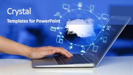 Presentation with cloud technology - PPT theme consisting of business platform - hand working with a cloud background and a cobalt blue colored foreground