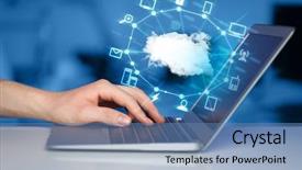  Presentation with cloud technology - PPT layouts having smart digital soloutions - hand working with a cloud background and a teal colored foreground