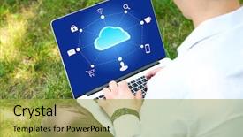  Presentation with cloud technology - Audience pleasing slide set consisting of green data digital world - man working with cloud computing backdrop and a yellow colored foreground