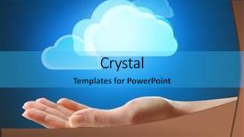  Presentation with virtual hand - PPT theme consisting of freedom information - virtual clouds on hand cloud background and a cyan colored foreground