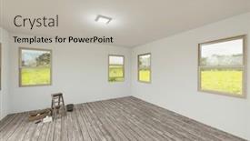  Presentation with paint roller - PPT theme having utility-ladder-paint-roller background and a light gray colored foreground