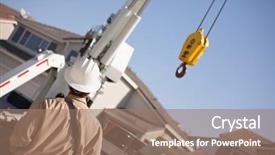  Presentation with navigating - Colorful presentation design enhanced with utility worker with hard hat backdrop and a coral colored foreground