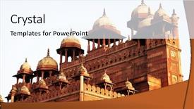  Presentation with mughal - Amazing PPT theme having uttar pradesh - fatehpur sikri mosque india built backdrop and a cool aqua colored foreground