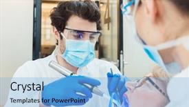  Presentation with hardening - Beautiful slide set featuring uv treatment - dentists hardening toot crown backdrop and a light blue colored foreground