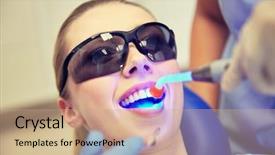  Presentation with dental office - Theme having uv treatment - people medicine stomatology and health background and a coral colored foreground