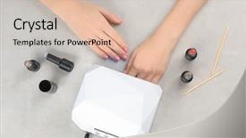  Presentation with medical procedure simulation using blood - Slides consisting of uv treatment - woman using uv lamp background and a lemonade colored foreground